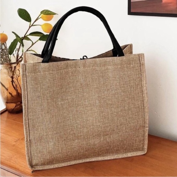 Mama Jute Tote Bag - Tan and Black - Picture 2 of 4